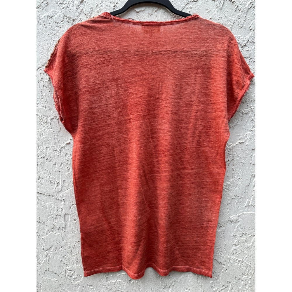 Not Shy Paris Linen Sequin Shoulder Top Short Sleeve Small Lagenlook - Picture 3 of 7